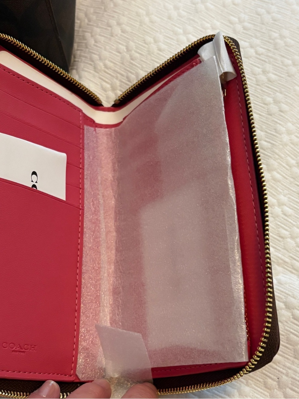 Coach Brown Signature Alice Tote with Brown/Watermelon Pink Trim and Wallet set - Picture 5 of 11